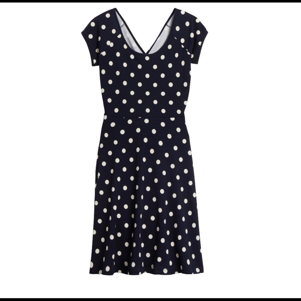 Rinna open back navy and white polka dot dress